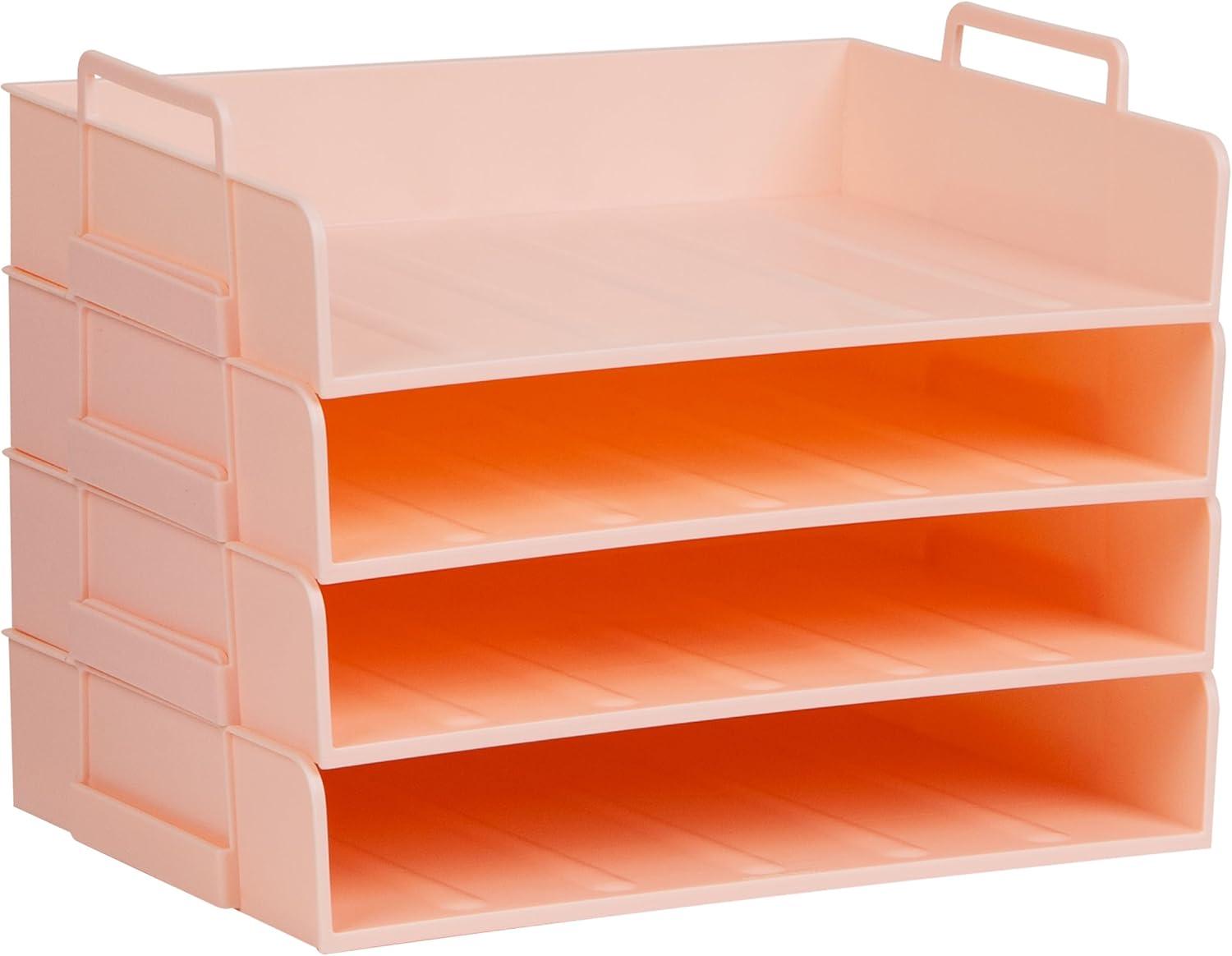 imageMind Reader Stackable Paper Tray Desktop Organizer File Storage Office Plastic 1375quot L x 10quot W x 1075quot H 4 Pcs BlackPink