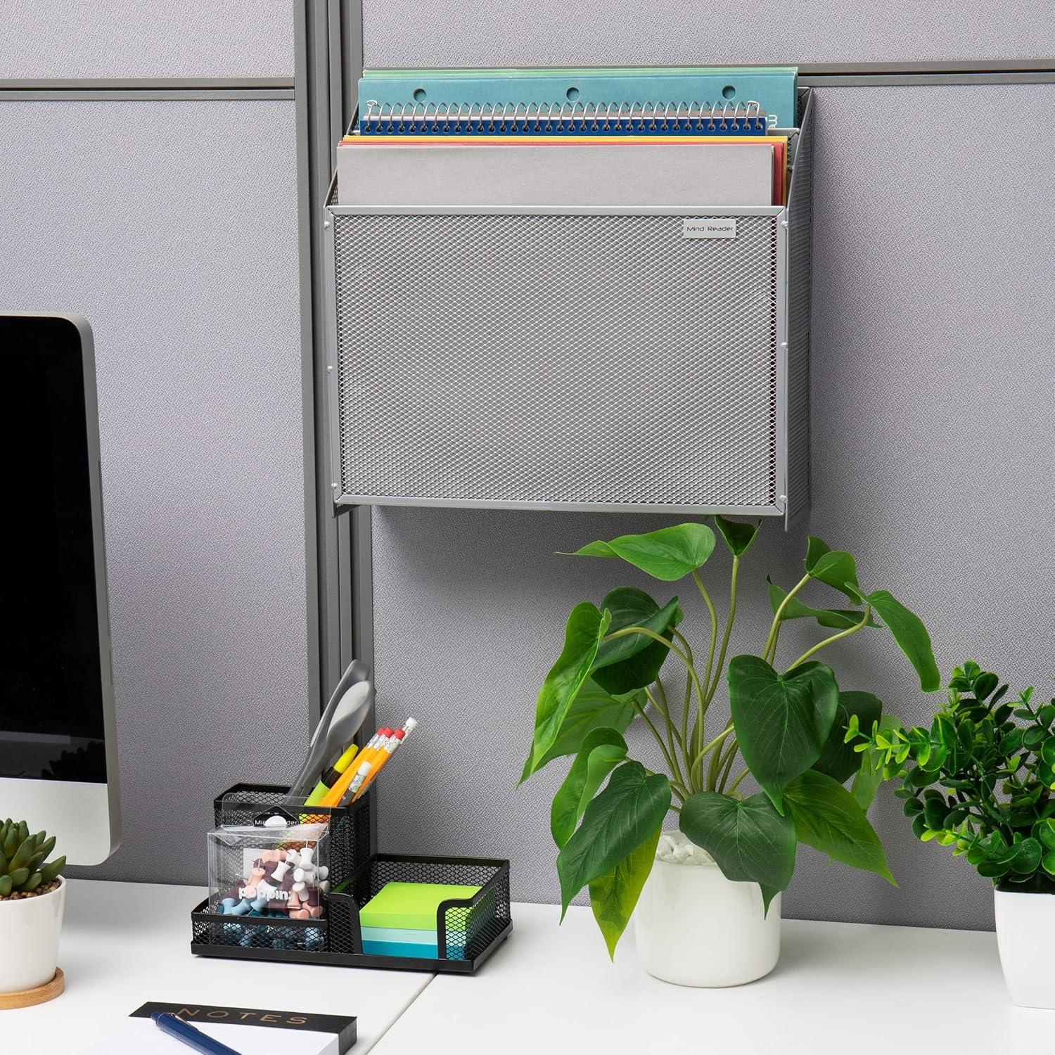 imageMind Reader Vertical File Storage Desktop Organizer Wall Mount Office Metal Mesh 125quot L x 375quot W x 115quot H BlackSilver