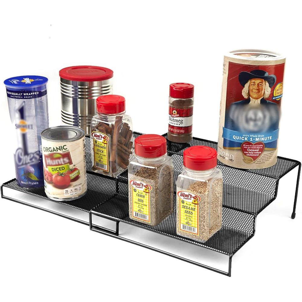 imageMind Reader 3TSHELF2BLK 3 Tier Multi Purpose Kitchen Storage Organizer Steps 2 Pack Metal Mesh BlackBlack