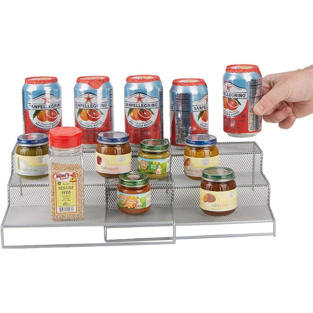 imageMind Reader 3TSHELF2BLK 3 Tier Multi Purpose Kitchen Storage Organizer Steps 2 Pack Metal Mesh BlackSilver