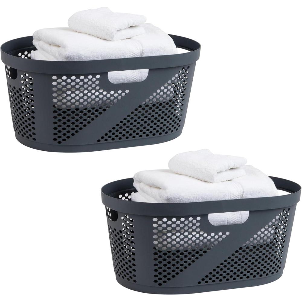 imageMind Reader 40L Laundry Basket Clothes Hamper Premium Wicker Design Plastic 23quotL x 145quotW x 105quotH Set of 2 Gray