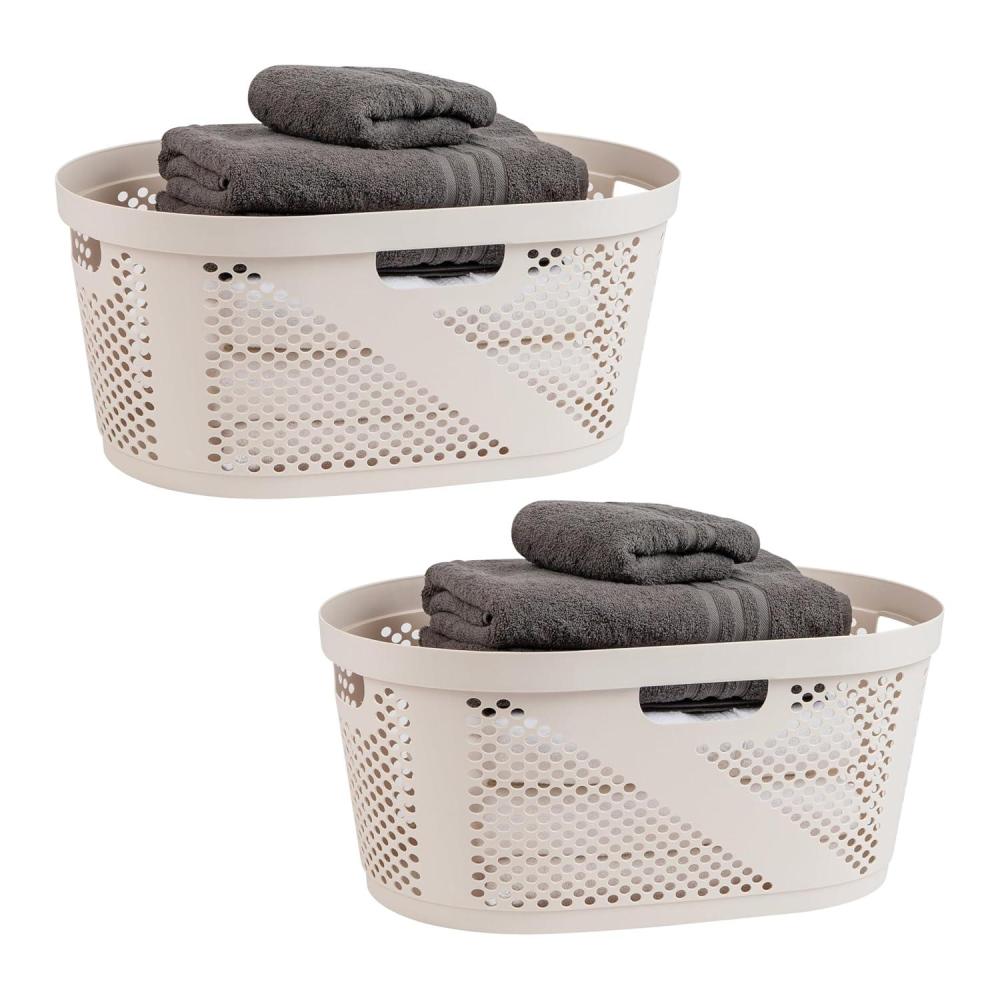 imageMind Reader 40L Laundry Basket Clothes Hamper Premium Wicker Design Plastic Set of 2 IvoryIvory
