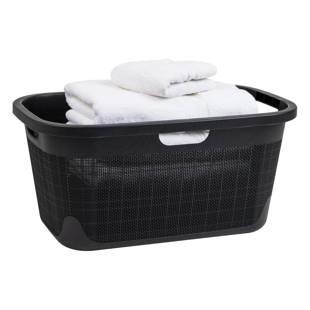 imageMind Reader 40L Laundry Basket Linen Design Clothes Hamper Plastic Storage Bin with Handles IvoryBlack