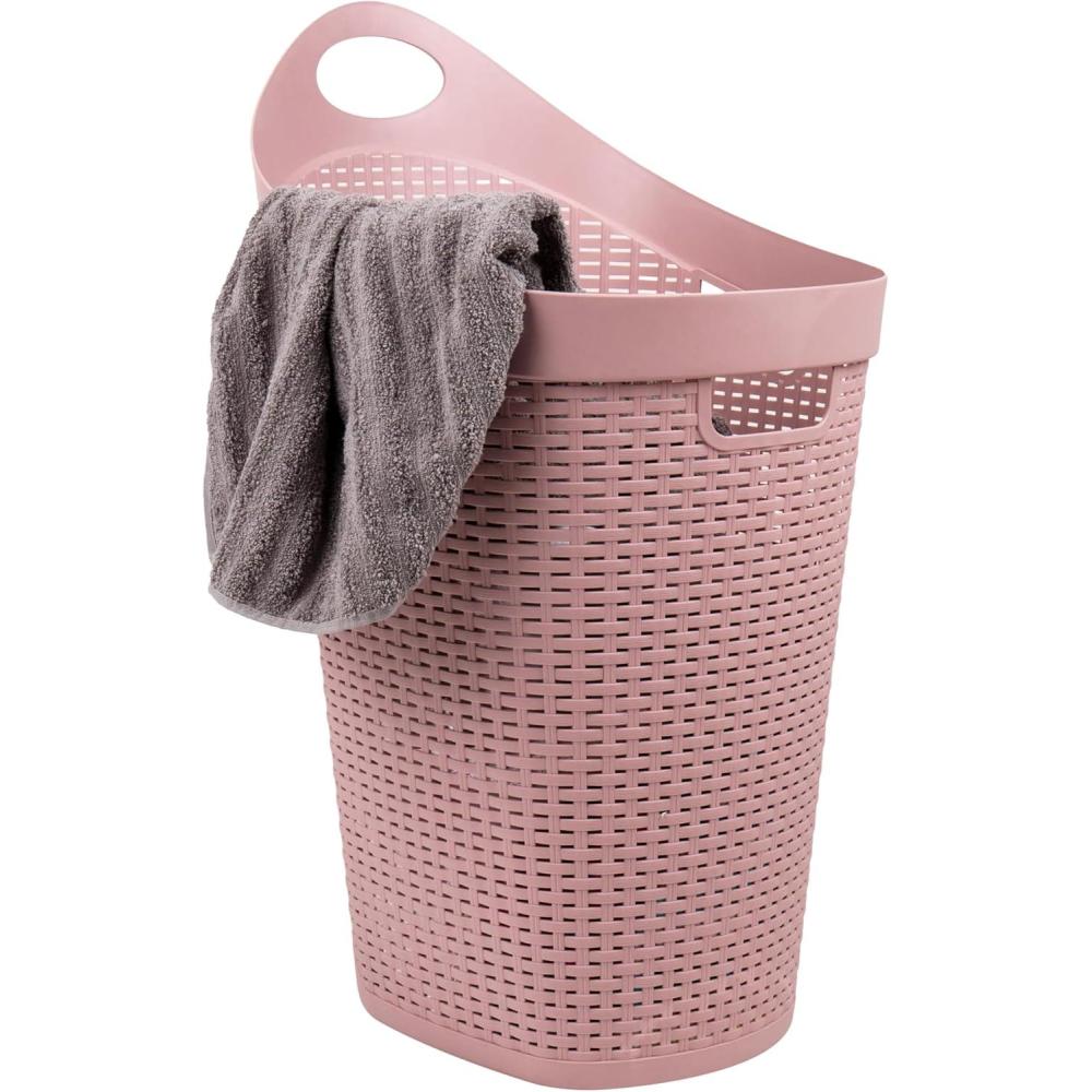 imageMind Reader 60L Rolling Laundry Hamper Clothes Basket Wheels Wicker Style Plastic 195quotL x 1475quotW x 2925quotH IvoryPink