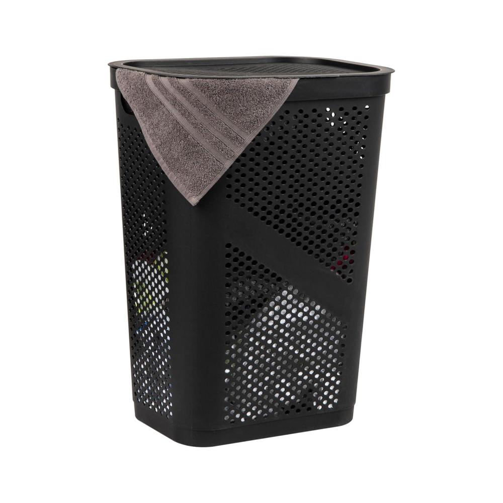 imageMind Reader Slim Laundry Hamper with Lid 60L Clothes Basket Ventilated Plastic NavyBlack