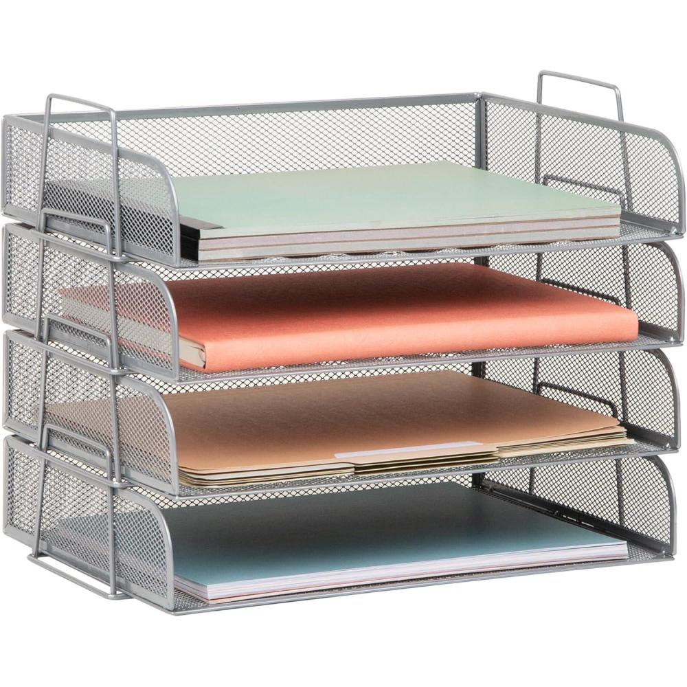 imageMind Reader Stackable Paper Tray Desktop Organizer File Storage Office Metal Mesh 4 Pcs SilverSilver