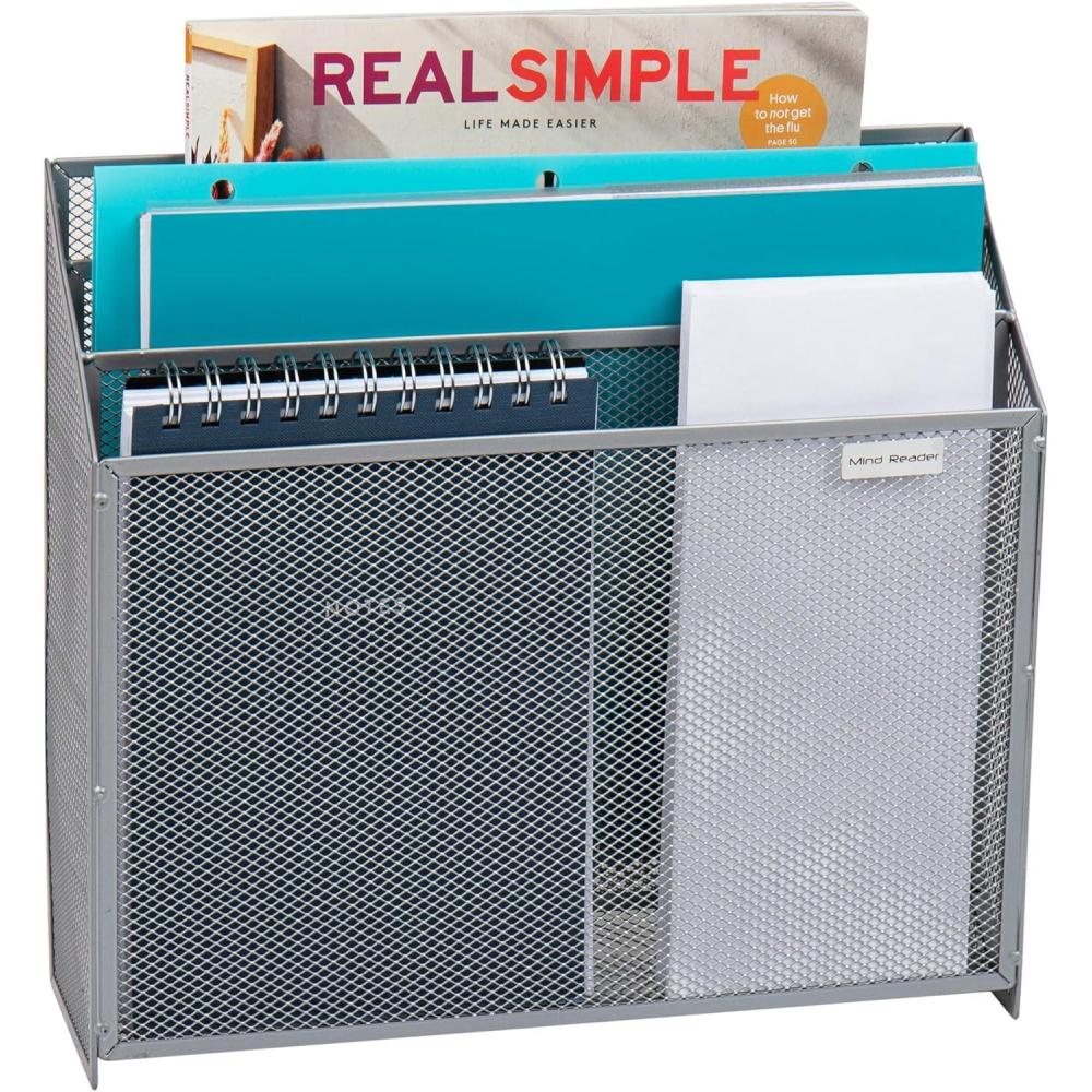 imageMind Reader Vertical File Storage Desktop Organizer Wall Mount Office Metal Mesh 125quot L x 375quot W x 115quot H BlackSilver