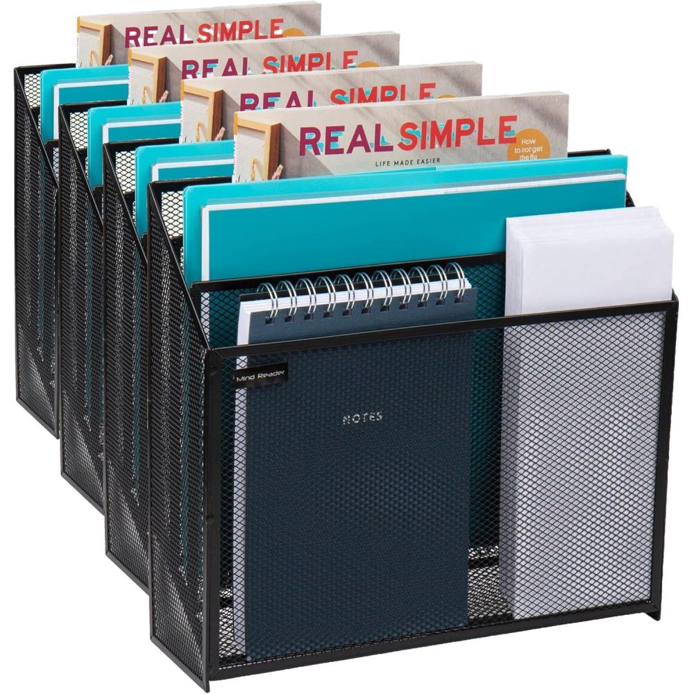 imageMind Reader Vertical File Storage Desktop Organizer Workspace Office Metal Mesh 125quot L x 375quot W x 115quot H BlackSingle Pack of 4