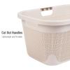 Mind Reader 40L Laundry Basket, Linen Design Clothes Hamper, Plastic Storage Bin with Handles, Ivory(Ivory)