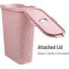Mind Reader 40L Slim Laundry Hamper, Clothes Basket, Lid, Wicker Design, Plastic, 18″L x 10.4″W x 23.5″H, Set of 2, Pink