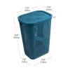 Mind Reader 60L Slim Laundry Hamper, Clothes Basket, Lid, Ventilated, Plastic, Set of 2, Gray(Blue)
