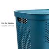 Mind Reader 60L Slim Laundry Hamper, Clothes Basket, Lid, Ventilated, Plastic, Set of 2, Gray(Blue)