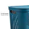 Mind Reader Slim Laundry Hamper with Lid, 60L Clothes Basket, Ventilated Plastic, Navy(Blue)
