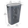 Mind Reader Slim Laundry Hamper with Lid, 60L Clothes Basket, Ventilated Plastic, Navy(Gray)