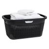Mind Reader 40L Laundry Basket, Linen Design Clothes Hamper, Plastic Storage Bin with Handles, Ivory(Black)