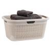 Mind Reader 40L Laundry Basket, Linen Design Clothes Hamper, Plastic Storage Bin with Handles, Ivory(Ivory)