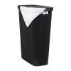 Mind Reader Slim Laundry Hamper with Lid, 40L Clothes Basket, Linen Design, Plastic, Ivory(Black)