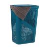 Mind Reader Slim Laundry Hamper with Lid, 60L Clothes Basket, Ventilated Plastic, Navy(Blue)