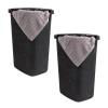 Mind Reader Slim Laundry Hamper with Lid, 60L Clothes Baskets, Premium Wicker Design, Plastic, 2-Pack, White(Black)
