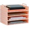 Mind Reader Stackable Paper Tray, Desktop Organizer, File Storage, Office, Plastic, 13.75″ L x 10″ W x 10.75″ H, 4 Pcs., Black(Pink)