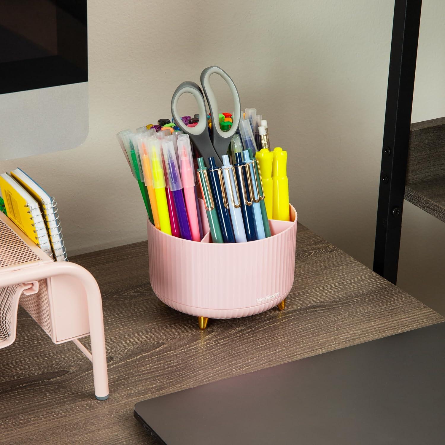 imageMind Reader Rotating Pen Cup Accessory Holder Desktop Organization Office Plastic 575quot L x 575quot W x 475quot H PinkPink