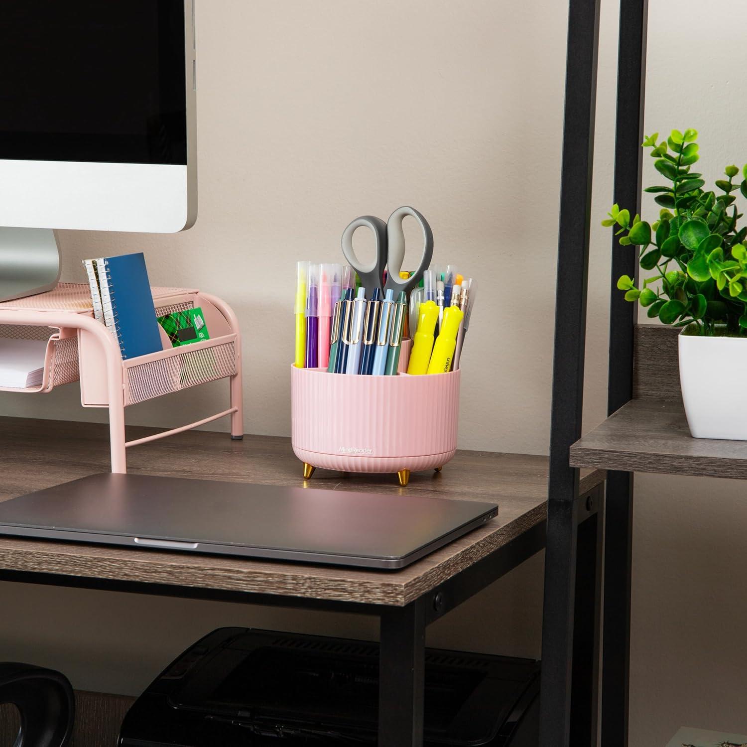 imageMind Reader Rotating Pen Cup Accessory Holder Desktop Organization Office Plastic 575quot L x 575quot W x 475quot H PinkPink