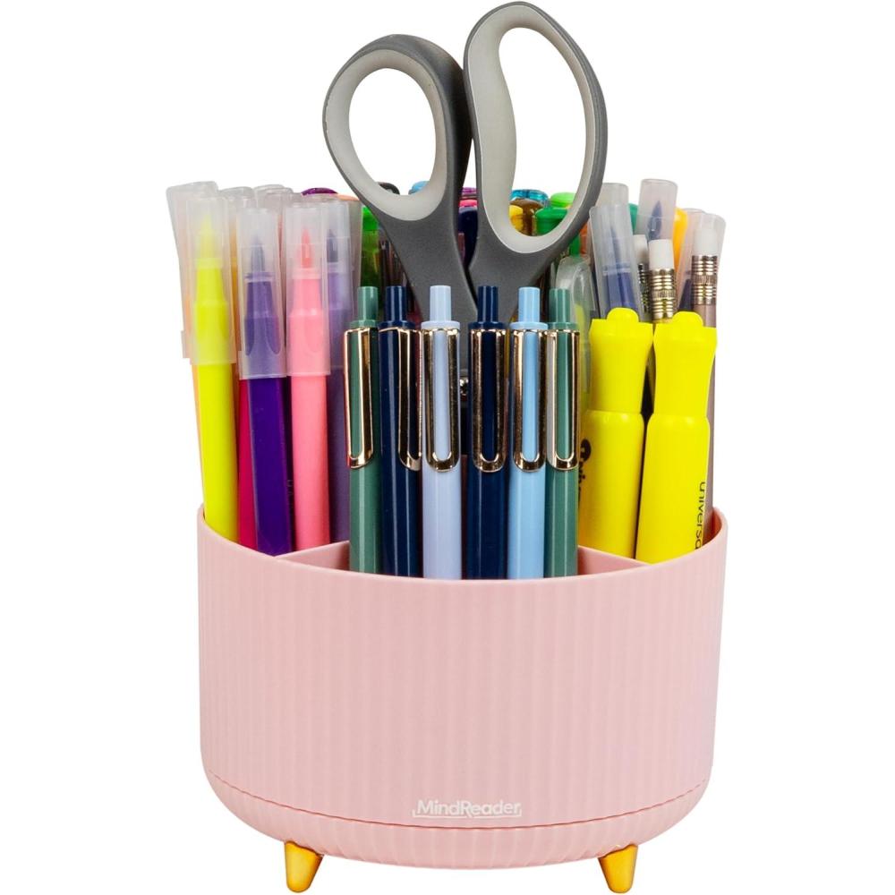 imageMind Reader Rotating Pen Cup Accessory Holder Desktop Organization Office Plastic 575quot L x 575quot W x 475quot H PinkPink