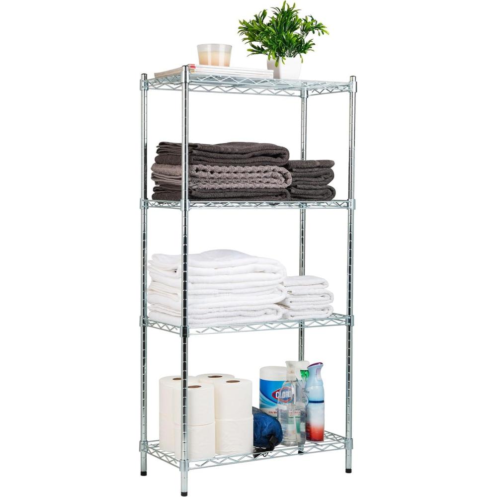 imageMind Reader Storage Shelves Garage Shelving Storage Pantry Organization Wheels Metal 2325quot L x 135quot W x 495quot H Silver4 Tier