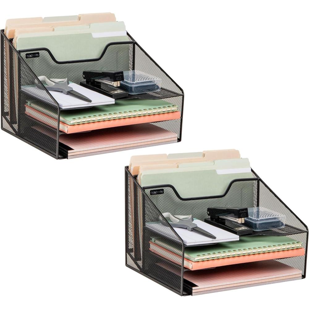 imageMind Reader File Organizer Set of 2 Desk Organizer Storage Paper Tray Office Metal Mesh 125quotL x 115quotW x 95quotH Black