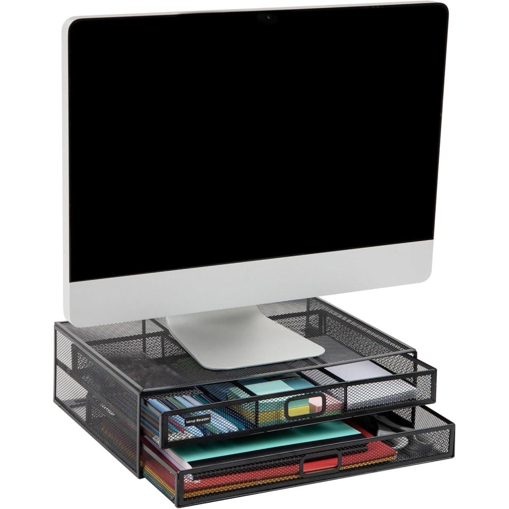 imageMind Reader Monitor Stand Ventilated Laptop Riser Storage Drawer Office Metal Mesh 1575quotL x 1175quotW x 45quotH Black
