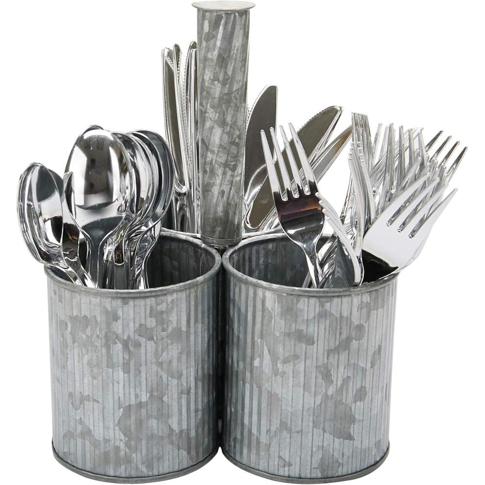 imageMind Reader Utensil Holder Silverware Organizer Caddy Cutlery Holder Galvanized Metal 7quot L x 7quot W x 925quot H SilverSilver