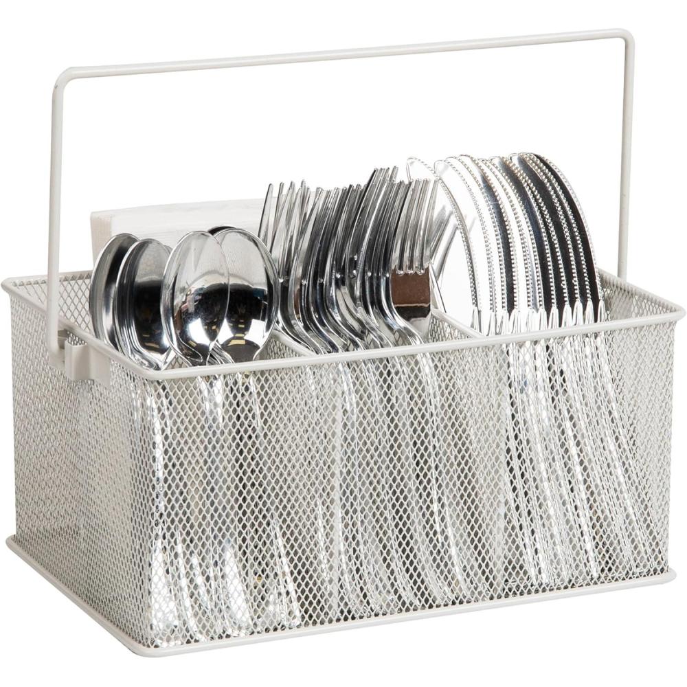 imageMind Reader Utensil Holder Silverware Organizer Caddy Cutlery Holder Kitchen Metal Mesh 10quotL x 7quotW x 475quotH White