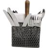 Mind Reader Utensil Holder, Silverware Organizer, Caddy, Cutlery Holder, Galvanized Metal, 7″ L x 7″ W x 9.25″ H, Silver(Black Square)