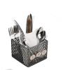 Mind Reader Utensil Holder, Silverware Organizer, Caddy, Cutlery Holder, Galvanized Metal, 7″ L x 7″ W x 9.25″ H, Silver(Black Square)