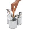 Mind Reader Utensil Holder, Silverware Organizer, Caddy, Cutlery Holder, Galvanized Metal, 7″ L x 7″ W x 9.25″ H, Silver(Silver Ridges)