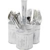 Mind Reader Utensil Holder, Silverware Organizer, Caddy, Cutlery Holder, Galvanized Metal, 7″ L x 7″ W x 9.25″ H, Silver(White Lines)