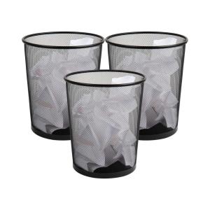 Mind Reader Mesh Trash Can, Set of 3, Waste Paper Basket, Round, Office, Metal Mesh, 11.5″ L x 11.5″ W x 13.75″ H, Black