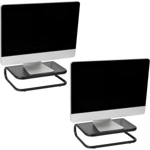 Mind Reader Monitor Stand, Set of 2, Ventilated Laptop Riser, Desktop Organizer, Metal, 14.25″L x 11″W x 4.25″H, Black(2 Pack)