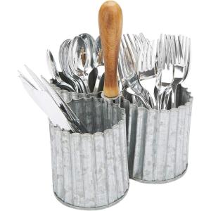 Mind Reader Utensil Holder, Silverware Organizer, Caddy, Cutlery Holder, Galvanized Metal, 7″ L x 7″ W x 9.25″ H, Silver(Silver Ridges)