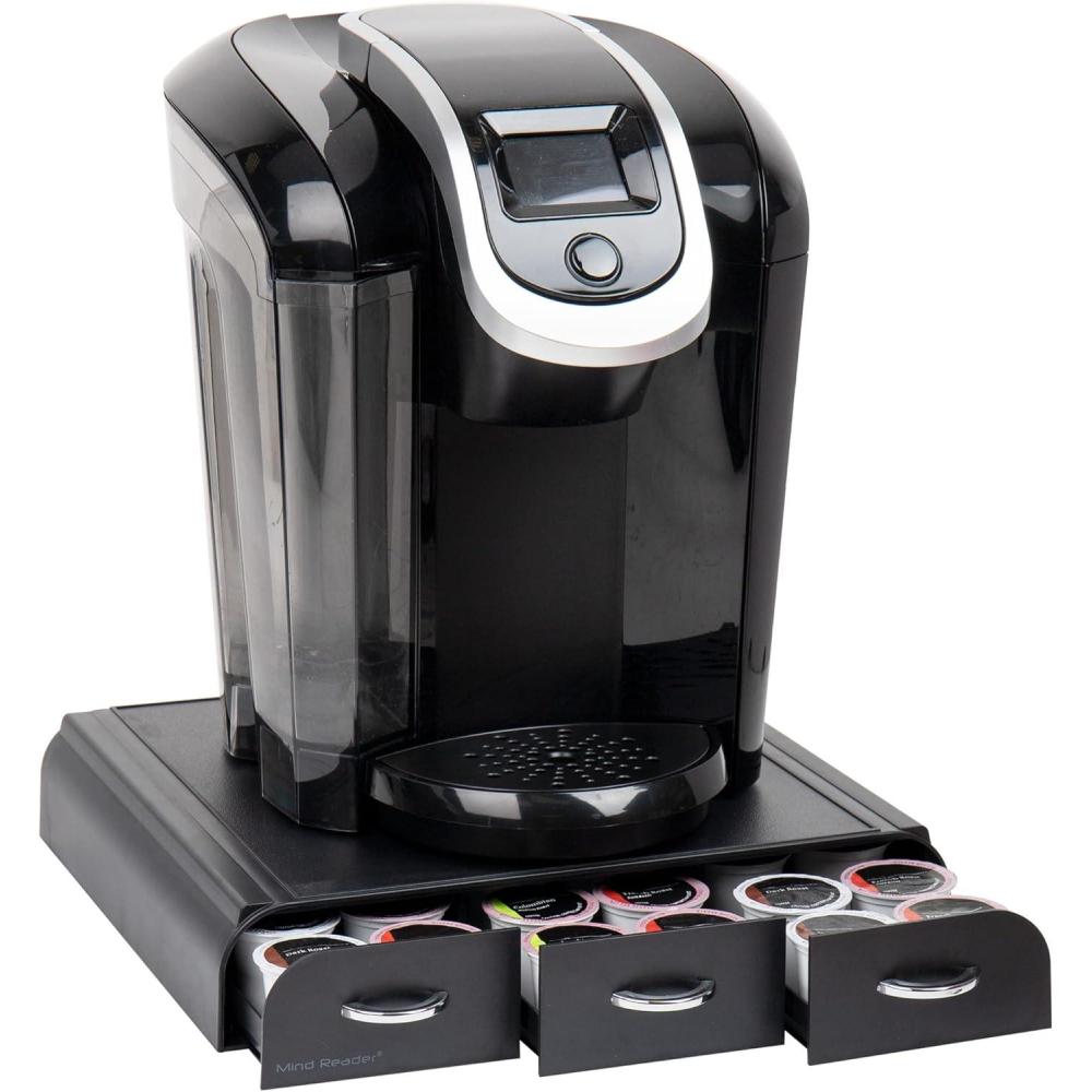 imageMind Reader Single Serve Coffee Pod Organizer with 3 Drawers 36 Pod Capacity 135quotL x 1225quotW x 25quotH BlackBlack