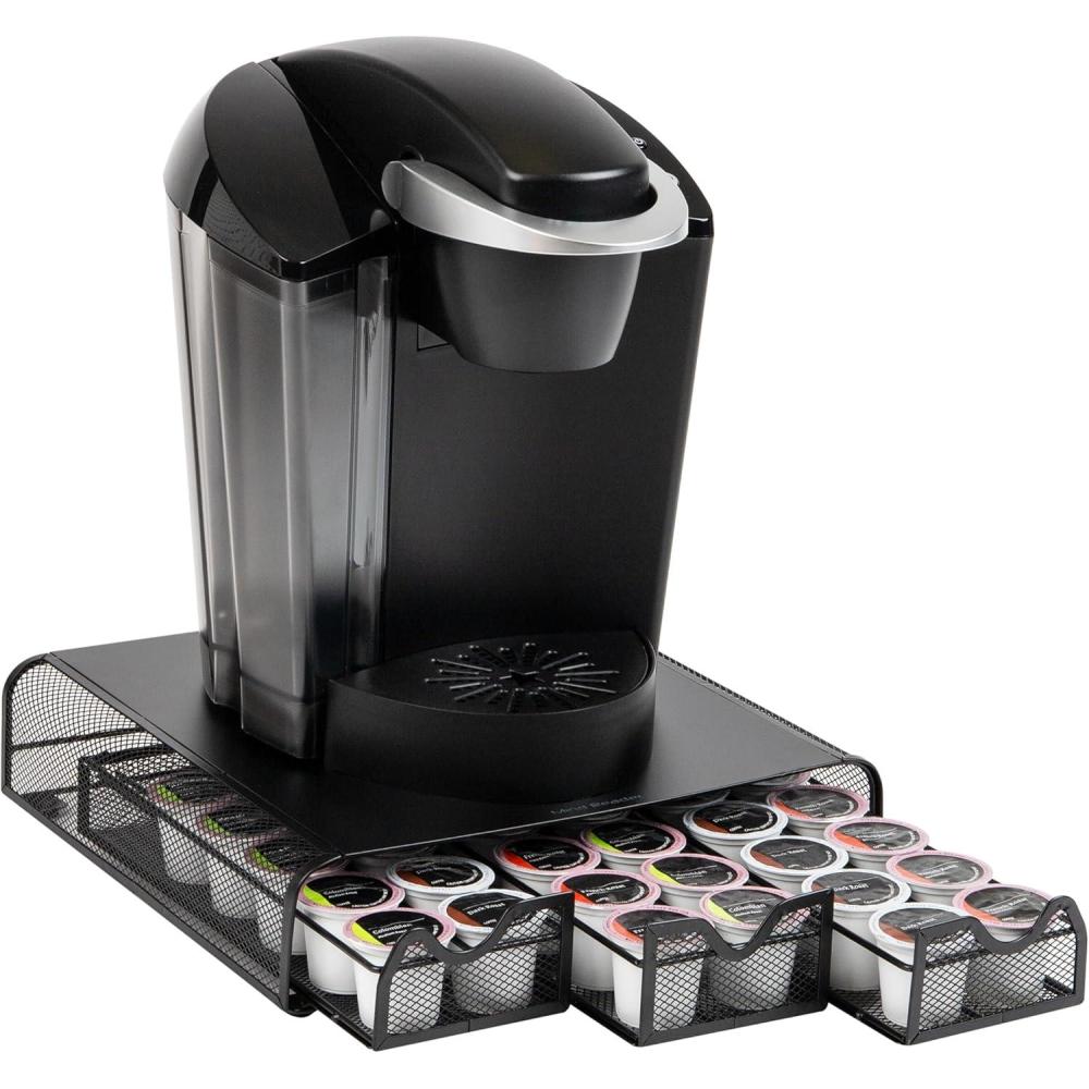 imageMind Reader Single Serve Coffee Pod Organizer with 3 Drawers 36 Pod Capacity Countertop 135quotL x 1225quotW x 25quotH BrownBlack