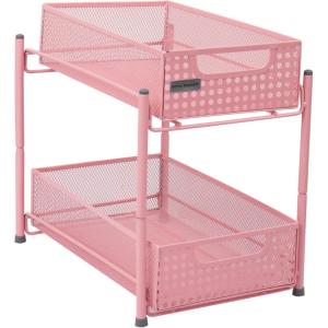 Mind Reader Accessory Organizer, Supply Storage, Desktop, Crafts, Office, Metal Mesh, 8″L x 12.5″W x 11.25″H, Black(Pink)