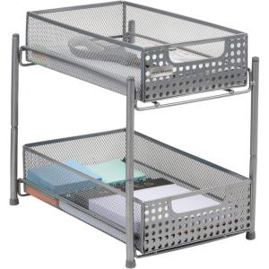 Mind Reader Accessory Organizer, Supply Storage, Desktop, Crafts, Office, Metal Mesh, 8″L x 12.5″W x 11.25″H, Black(Silver)