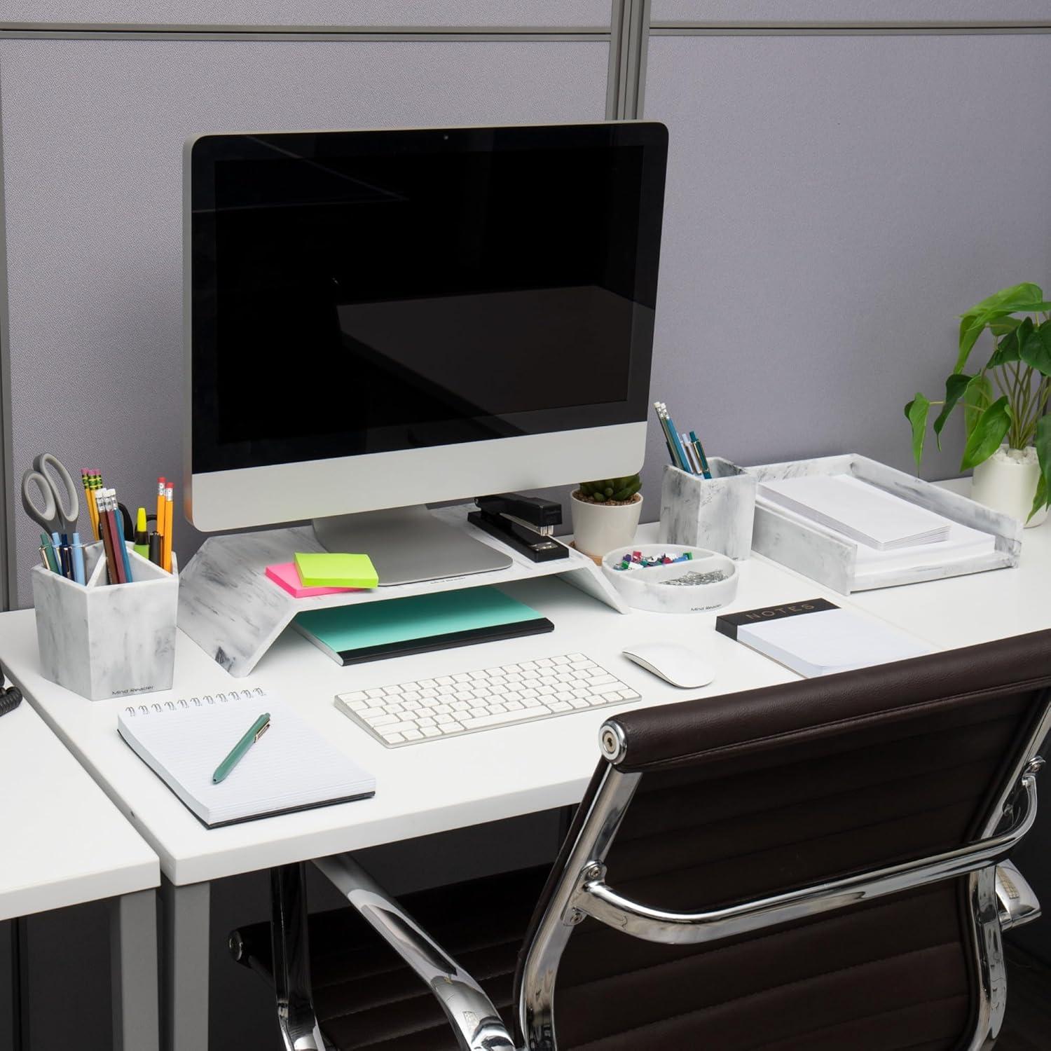 imageMind Reader Monitor Stand Contemporary Desktop Organizer Laptop Riser Office Resin 1825quot L x 9quot W x 3quot H White