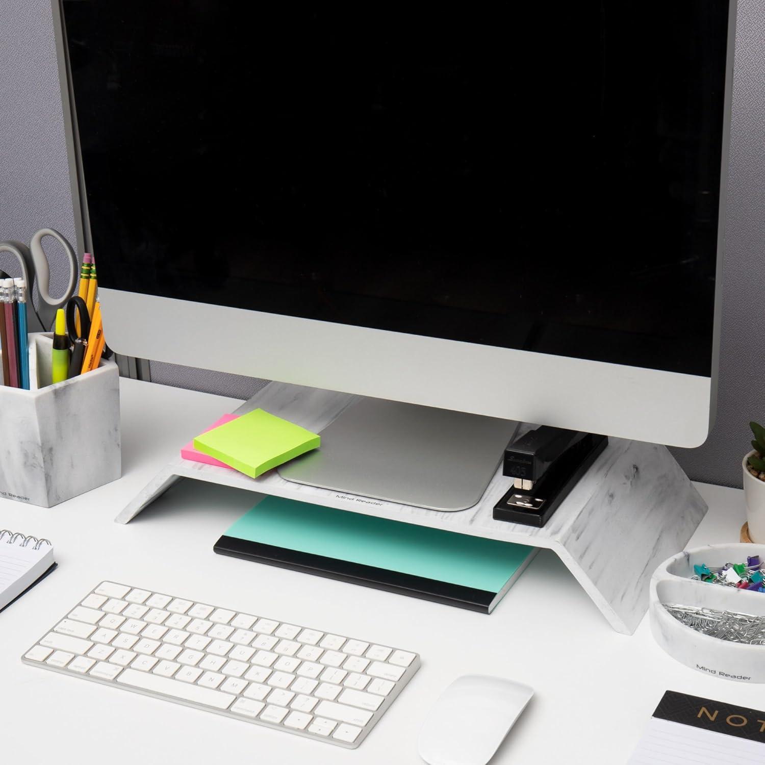 imageMind Reader Monitor Stand Contemporary Desktop Organizer Laptop Riser Office Resin 1825quot L x 9quot W x 3quot H White