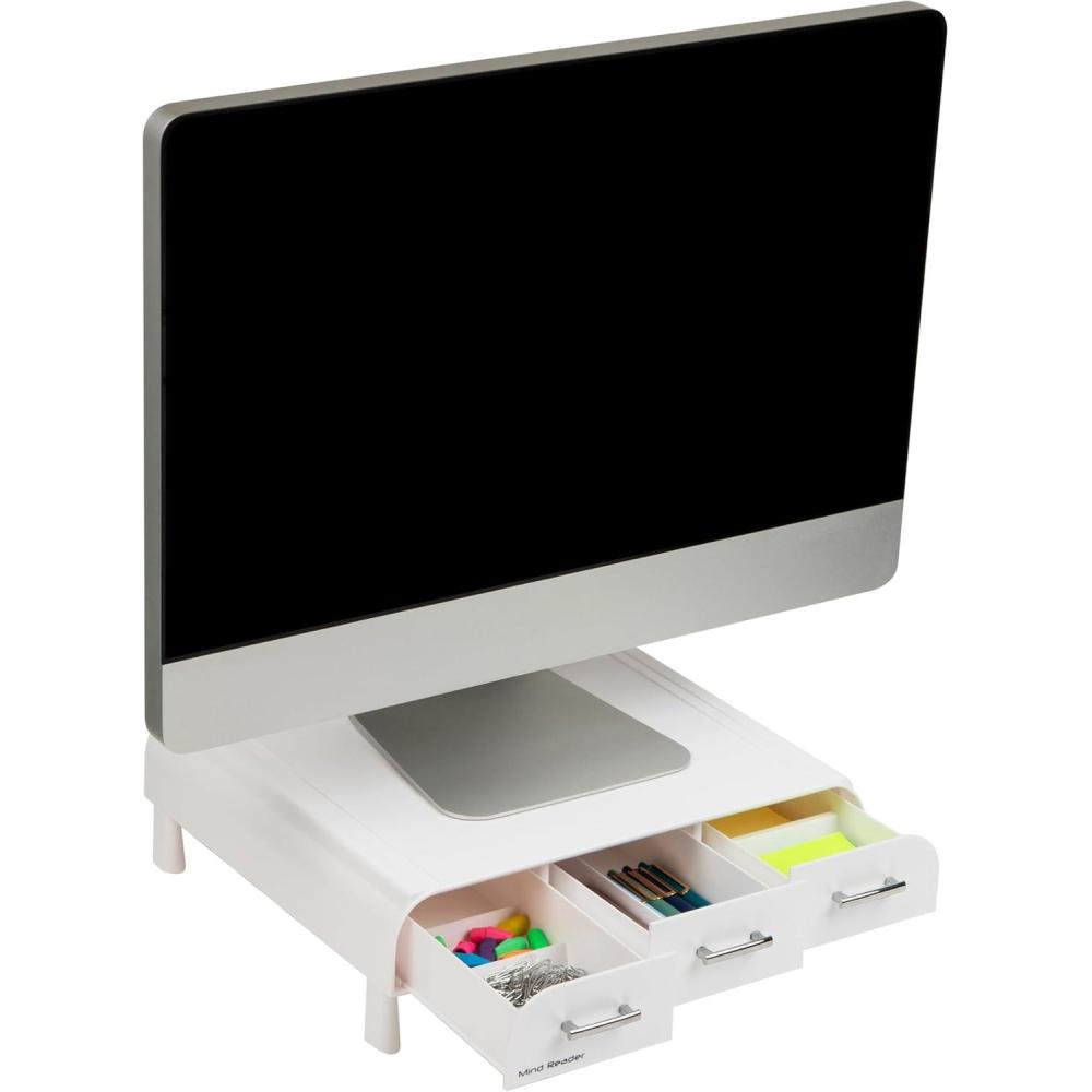 imageMind Reader PC Laptop IMAC Monitor Stand and Desk Organizer White