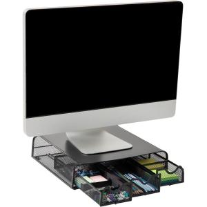 Mind Reader Monitor Stand, Ventilated Laptop Riser, Desktop Organizer, Storage, Metal Mesh, 13.25″L x 12.5″W x 3″H, Black(Stand)