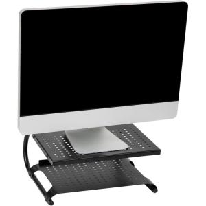 Mind Reader Monitor Stand, Ventilated Laptop Riser, Desktop Organizer, Storage, Office, Metal, 14″L x 12.5″W x 6″H, Black(2 Tier)