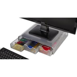 Mind Reader Perch Monitor Stand Desk Organizer, Silver Metal Mesh(Silver Mesh)