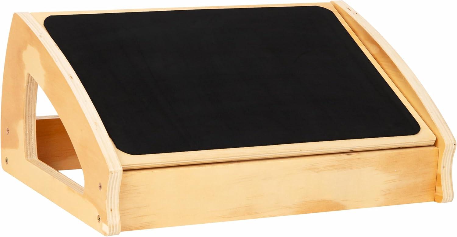 imageMind Reader Adjustable Wooden Foot Rest with AntiSlip Surface 3 Height Levels Natural Wood Brown